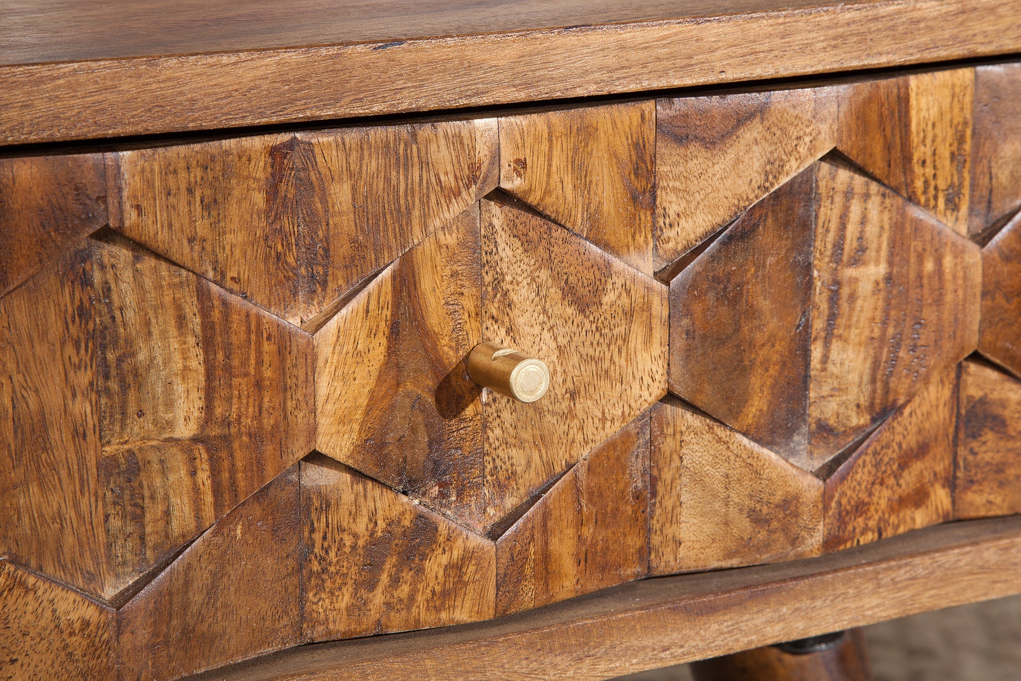 Table basse en bois massif MYSTIC LIVING 100cm finition pierre de Sheesham marron avec espace de rangement