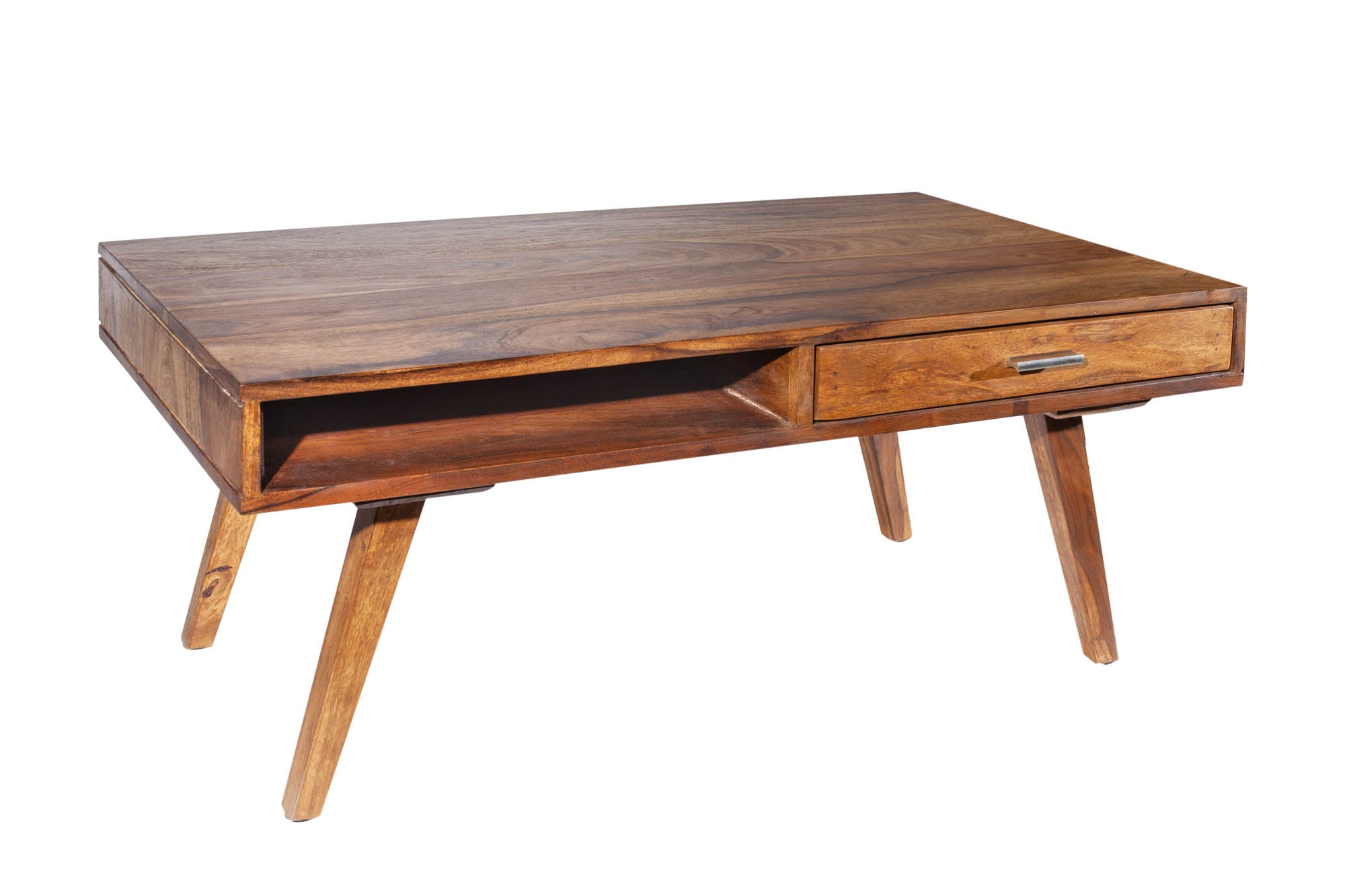Table basse en bois massif RETRO 100cm marron finition pierre de Sheesham tiroirs fait main