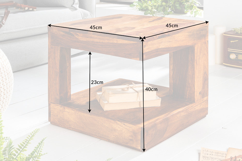 Table basse en bois précieux massif GIANT 45cm finition pierre de Sheesham marron avec étagère