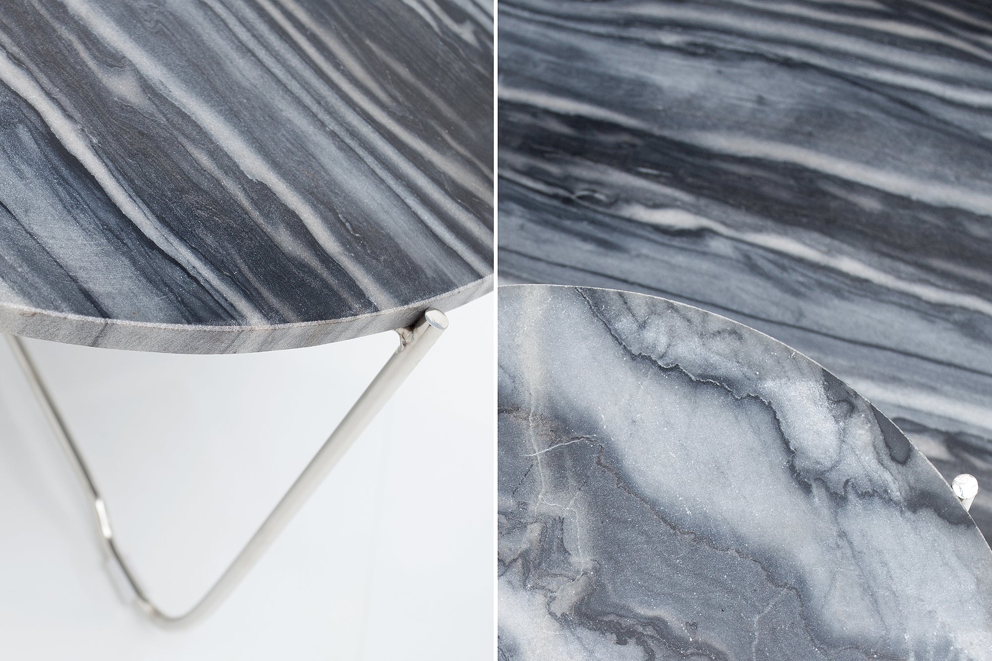 Exclusiva mesa de centro NOBLE 65cm redonda gris mármol auténtico metal plateado