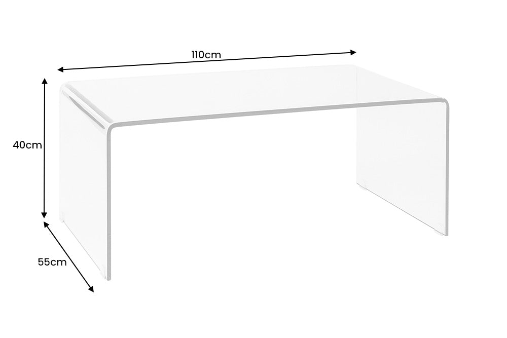 Table basse extravagante en verre FANTOME 110cm transparente