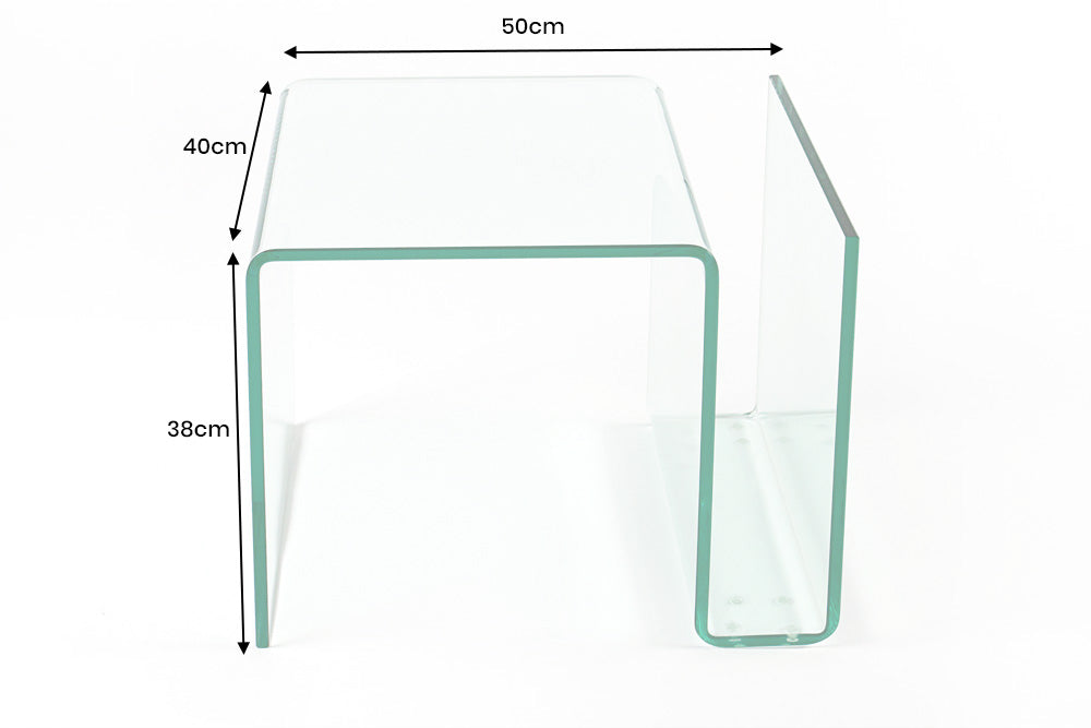 Table basse extravagante en verre FANTOME 50cm table d'appoint avec rangement pour magazines transparente