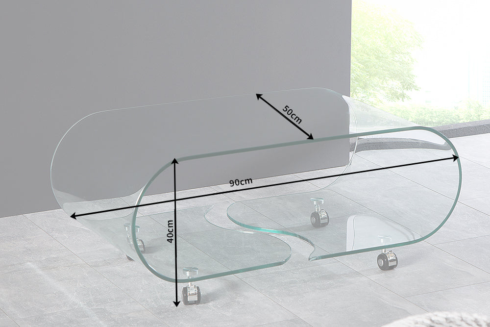 Table basse extravagante en verre FANTOME 90cm transparente