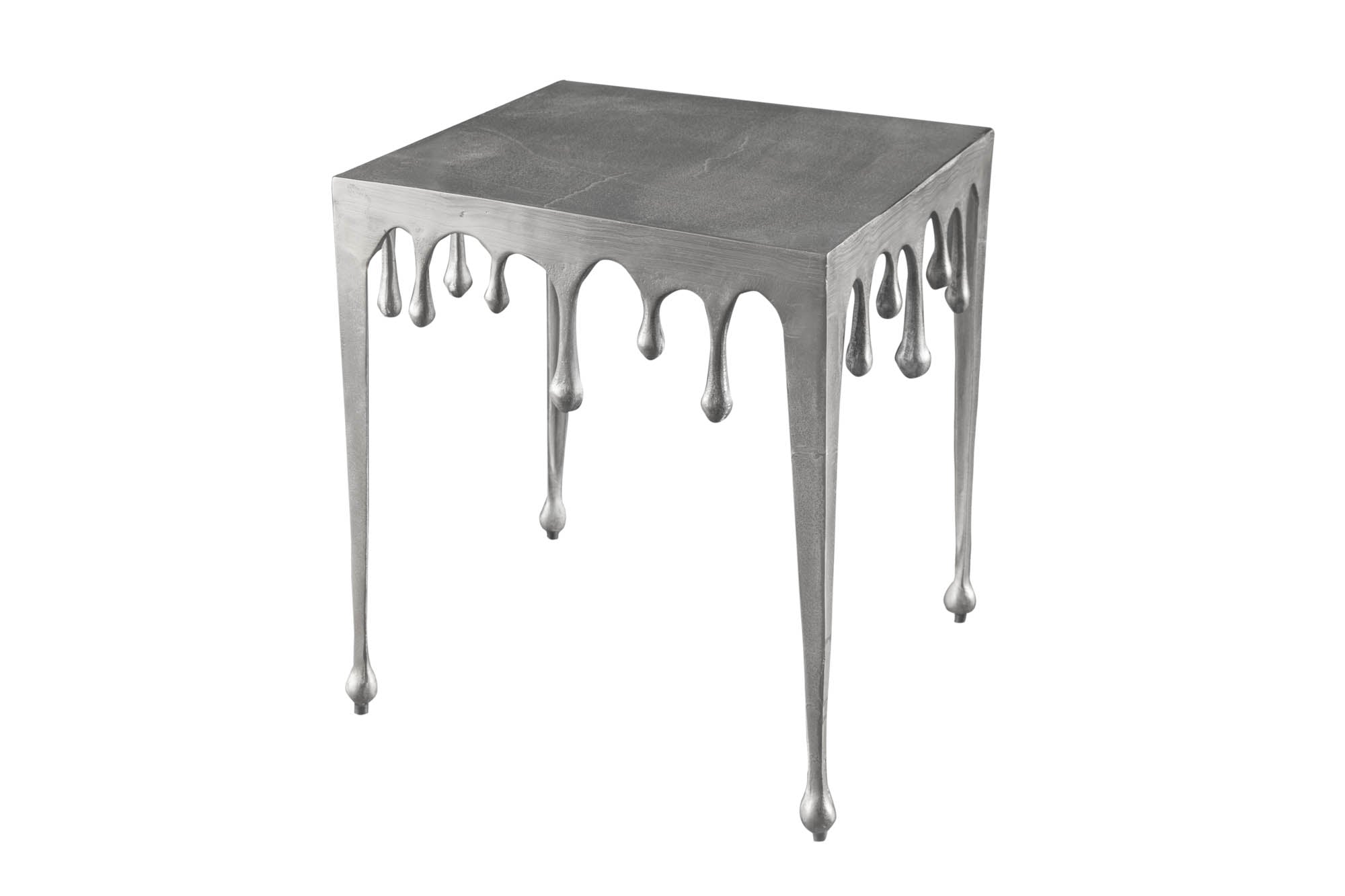 Table basse extravagante LIQUID LINE L 46cm design goutte argent