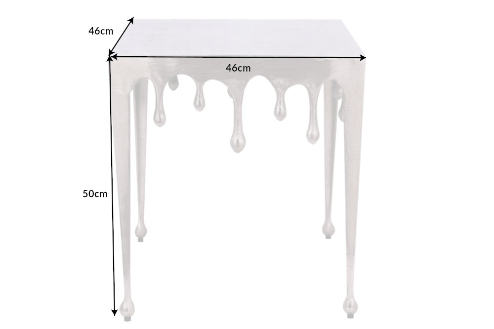 Table basse extravagante LIQUID LINE L 46cm design goutte argent