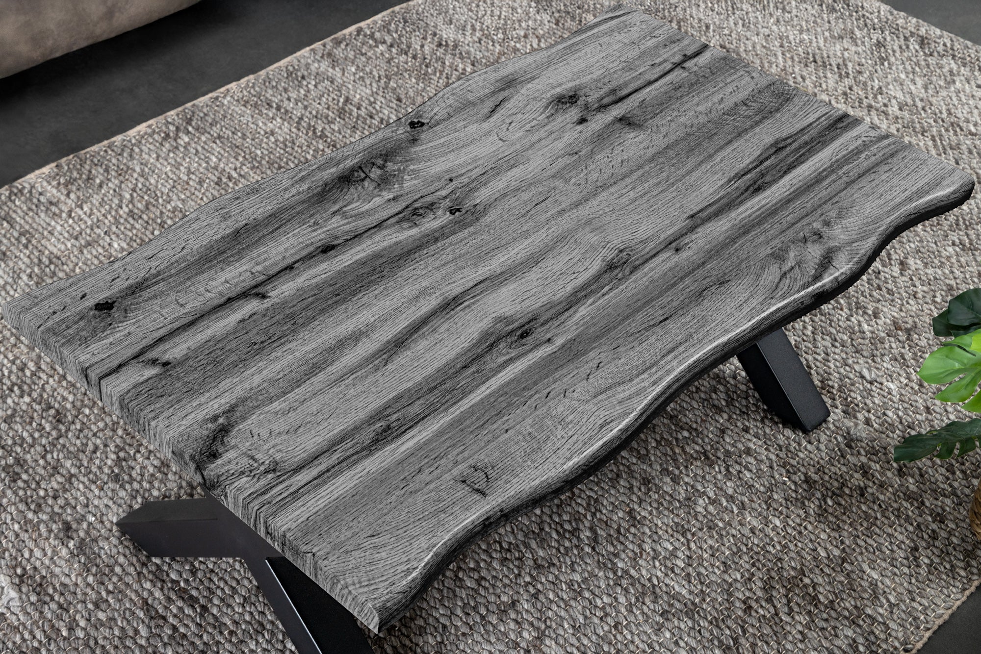 Table basse INDUSTRIAL WILD 90 cm gris chêne sauvage design noir métal bord brut