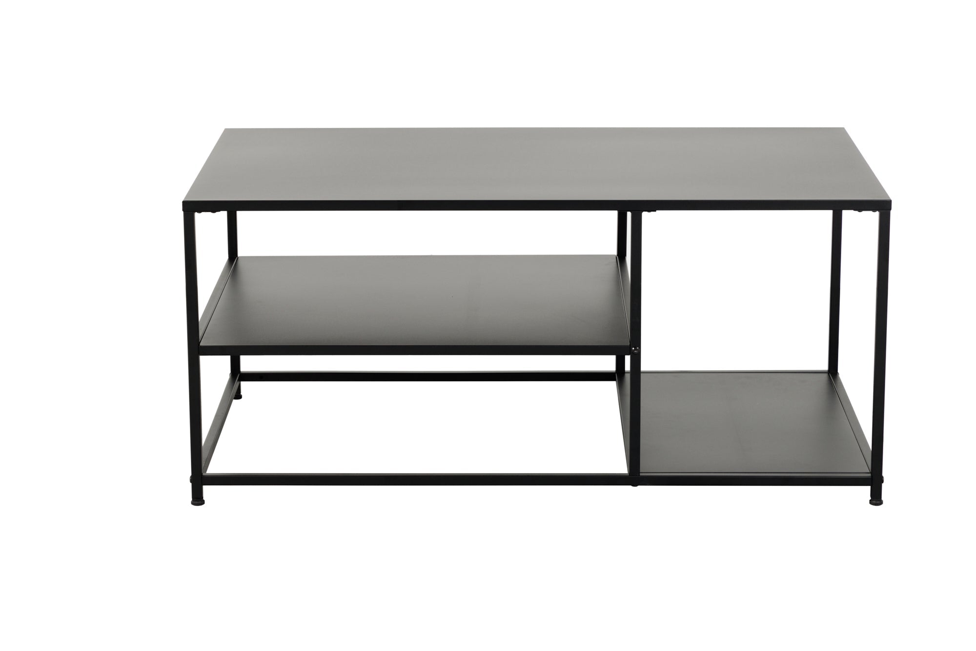 Table basse industrielle DURA STEEL 100cm en métal noir avec 2 compartiments de rangement