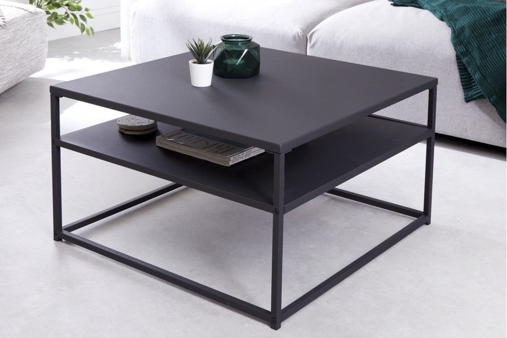 Table basse industrielle DURA STEEL 70cm noir avec étagère