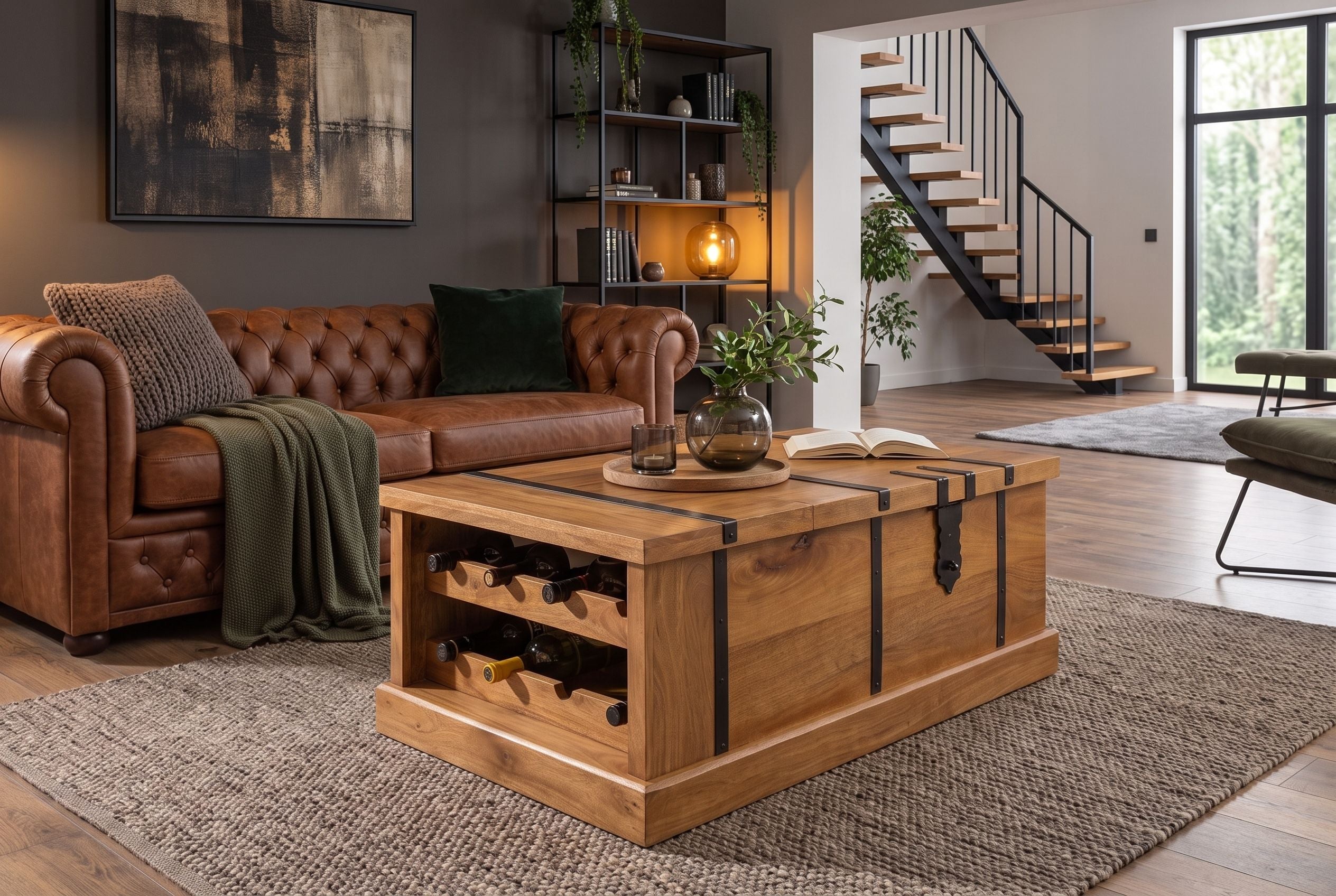 Table basse massive BODEGA 100cm finition miel marron manguier maison bar coffre rangement