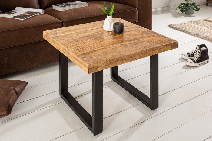 Table basse massive IRON CRAFT 60cm en bois de manguier design industriel