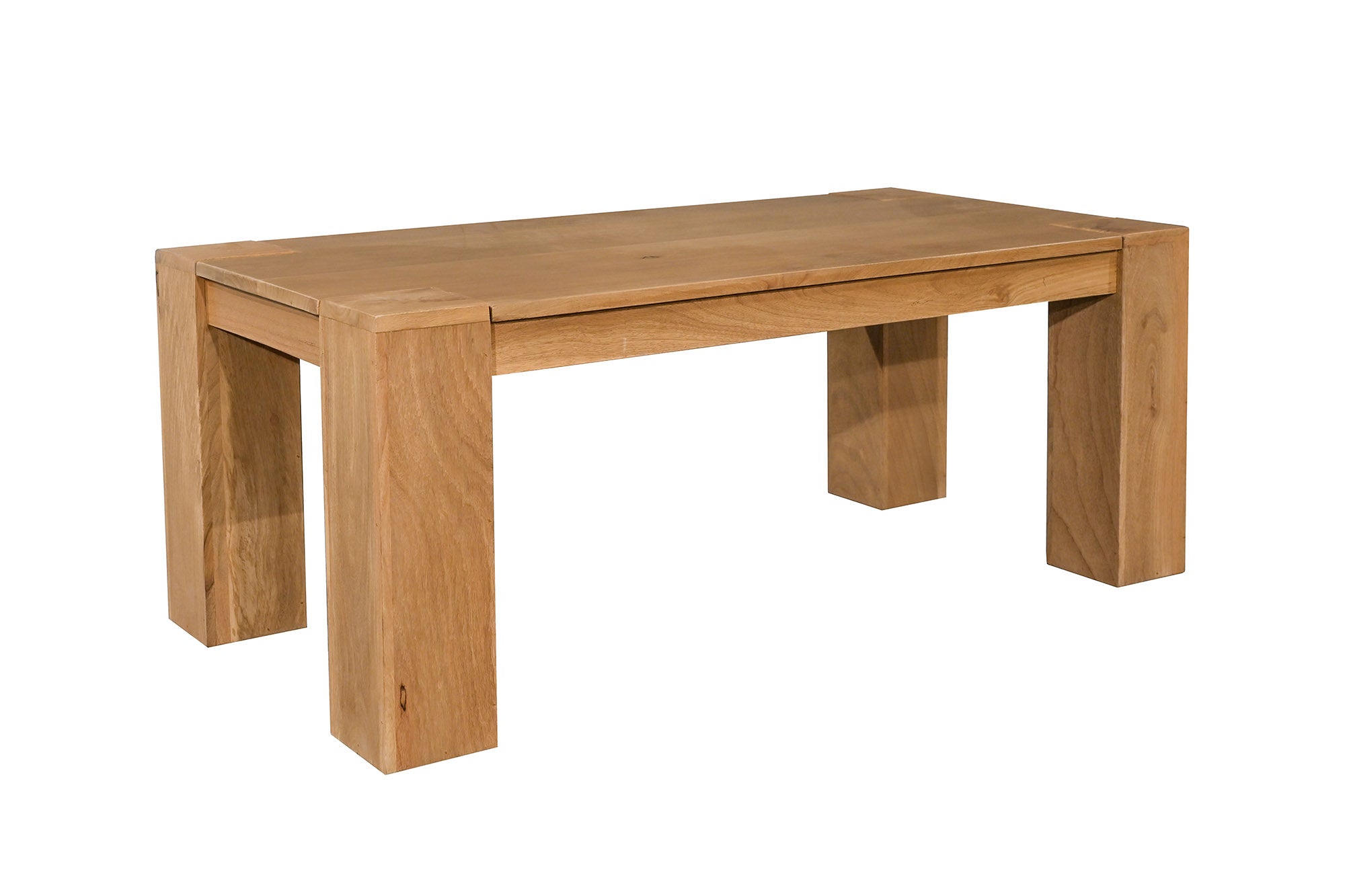 Table basse massive MAKASSAR 100cm en manguier naturel finition crème grain unique