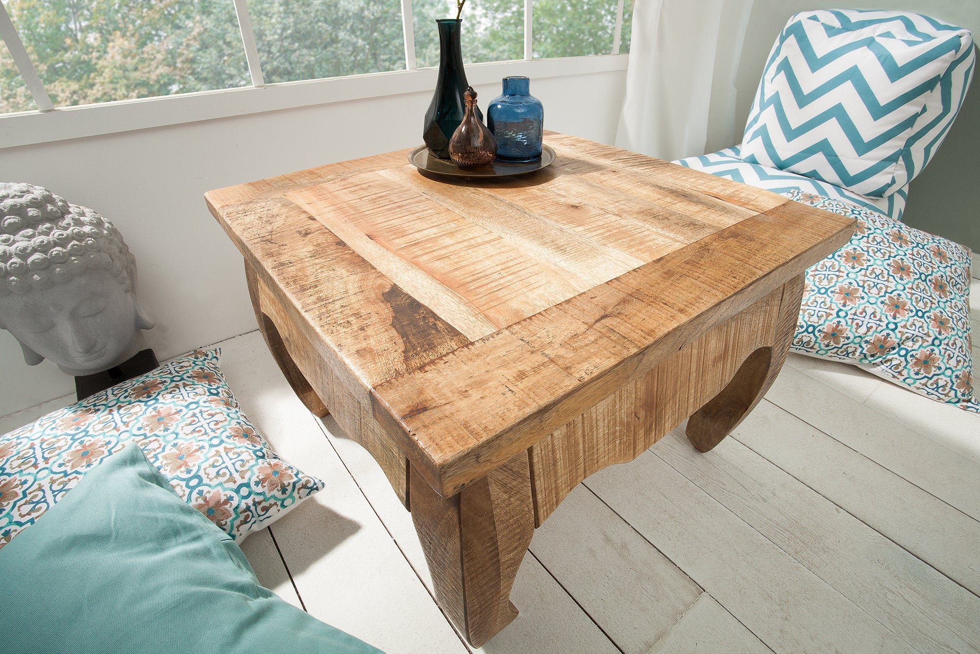 Table basse massive OPIUM ANTIQUE 60cm table d'appoint en bois de manguier naturel