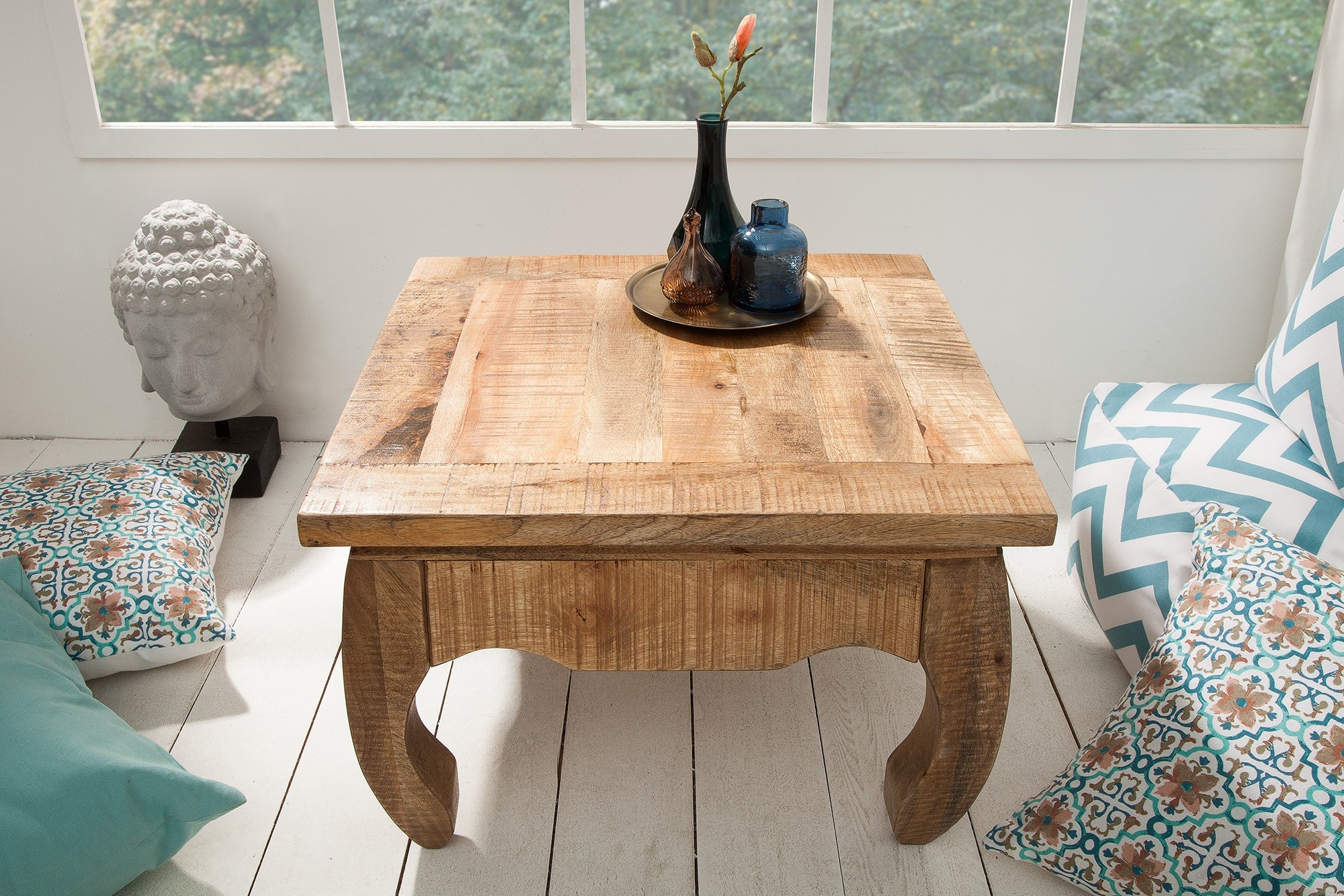 Table basse massive OPIUM ANTIQUE 60cm table d'appoint en bois de manguier naturel