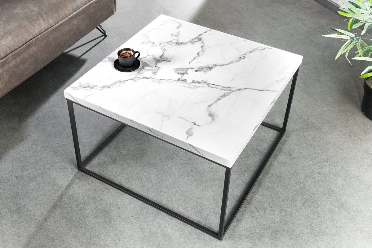 Table basse moderne ARCHITECTURE 60cm marbre blanc structure métal design