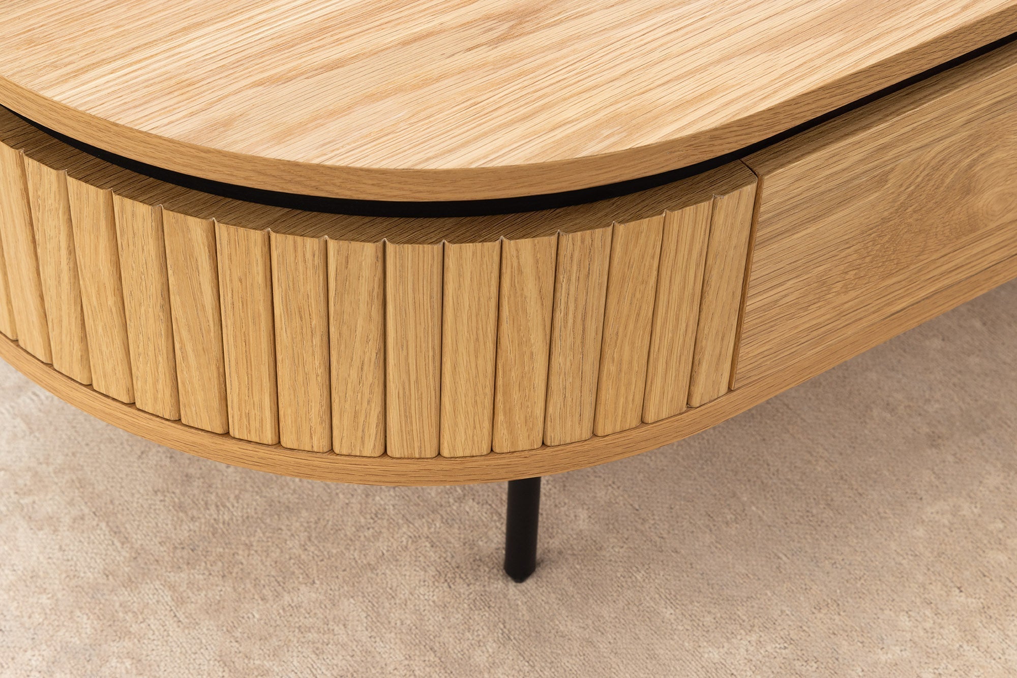 Table basse moderne ATELIER 120cm en chêne noir naturel avec deux tiroirs