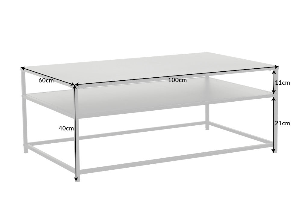 Table basse moderne DURA STEEL 100cm en métal noir avec compartiment de rangement