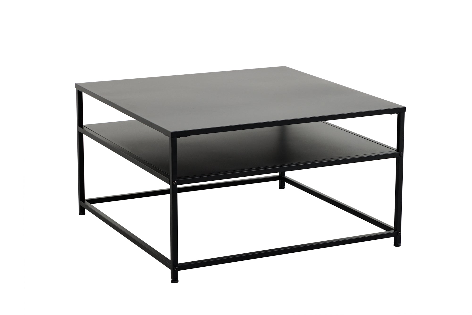 Table basse moderne DURA STEEL 70cm en métal noir avec compartiment de rangement
