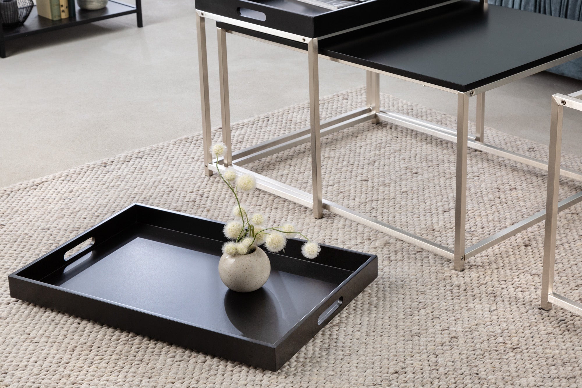 Table basse moderne lot de 3 ELEMENTS 75cm plateau amovible en acier noir