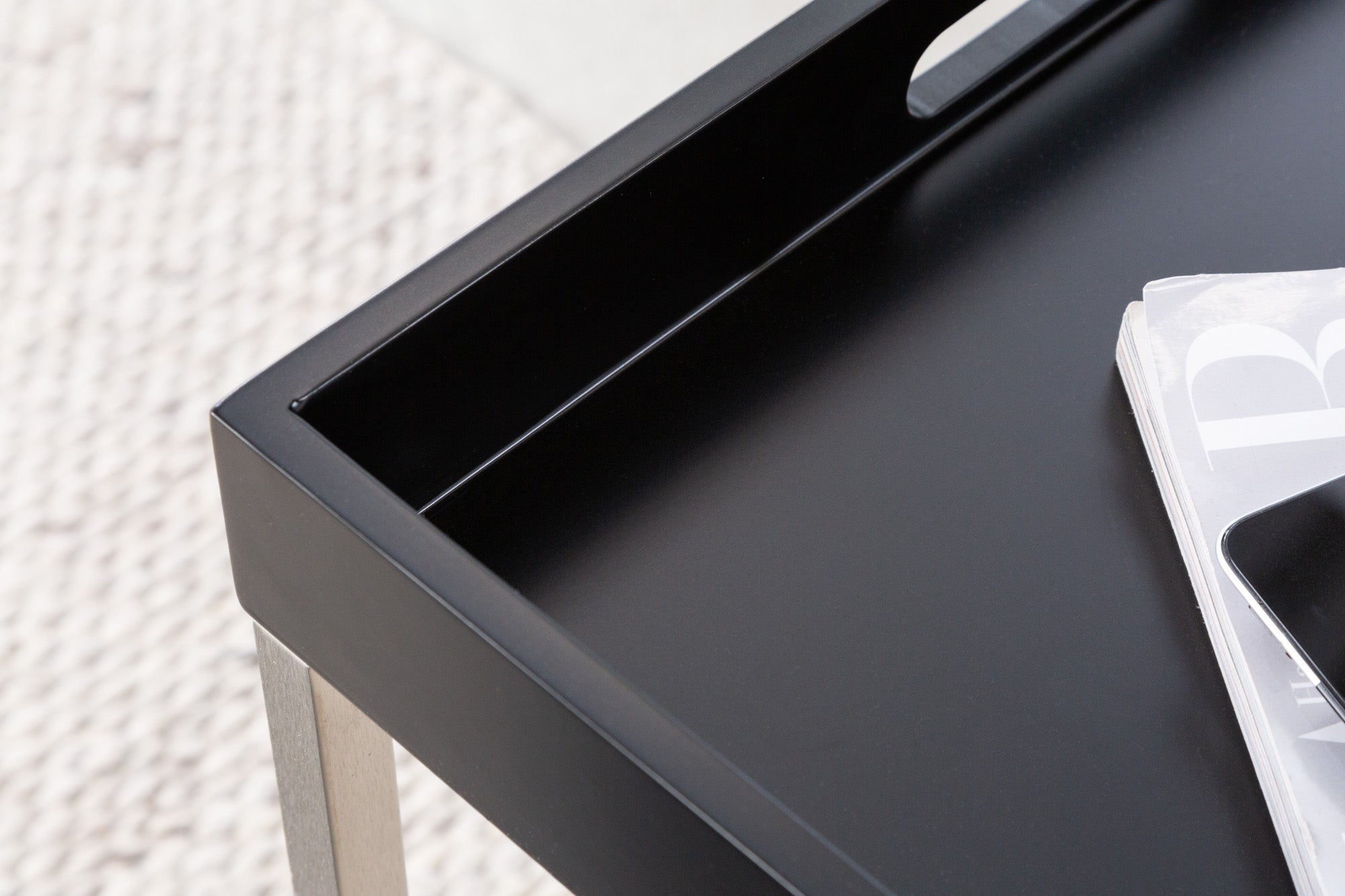 Table basse moderne lot de 3 ELEMENTS 75cm plateau amovible en acier noir