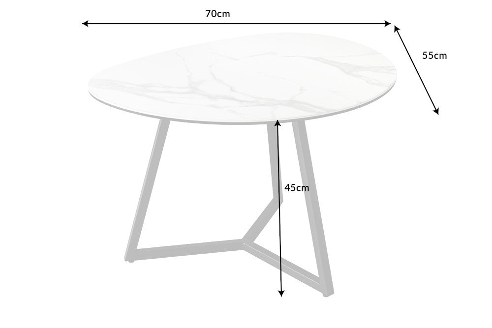 Table basse moderne MARVELOUS 70cm en céramique marbre blanc fabriquée en Italie