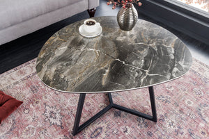 Table basse moderne MARVELOUS 70cm en céramique marbre taupe fabriquée en Italie