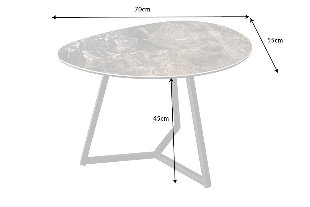 Table basse moderne MARVELOUS 70cm en céramique marbre taupe fabriquée en Italie