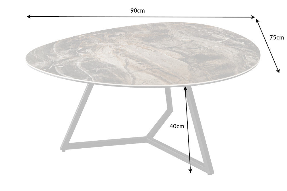 Table basse moderne MARVELOUS 90cm en céramique marbre taupe fabriquée en Italie