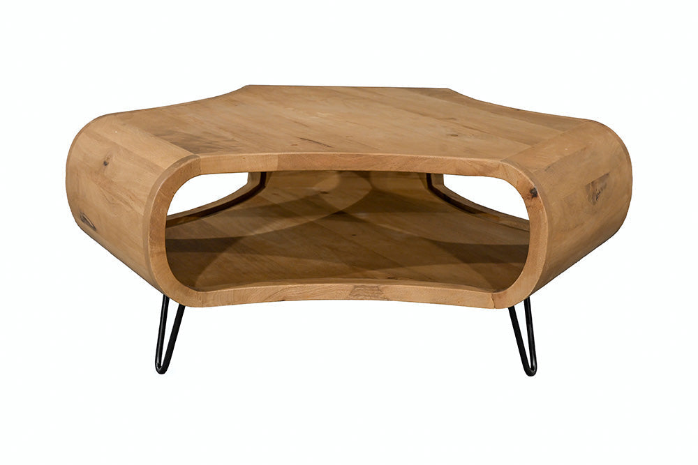 Table basse ORGANIC LIVING 90cm en bois de manguier finition crème naturelle avec pieds en épingle à cheveux