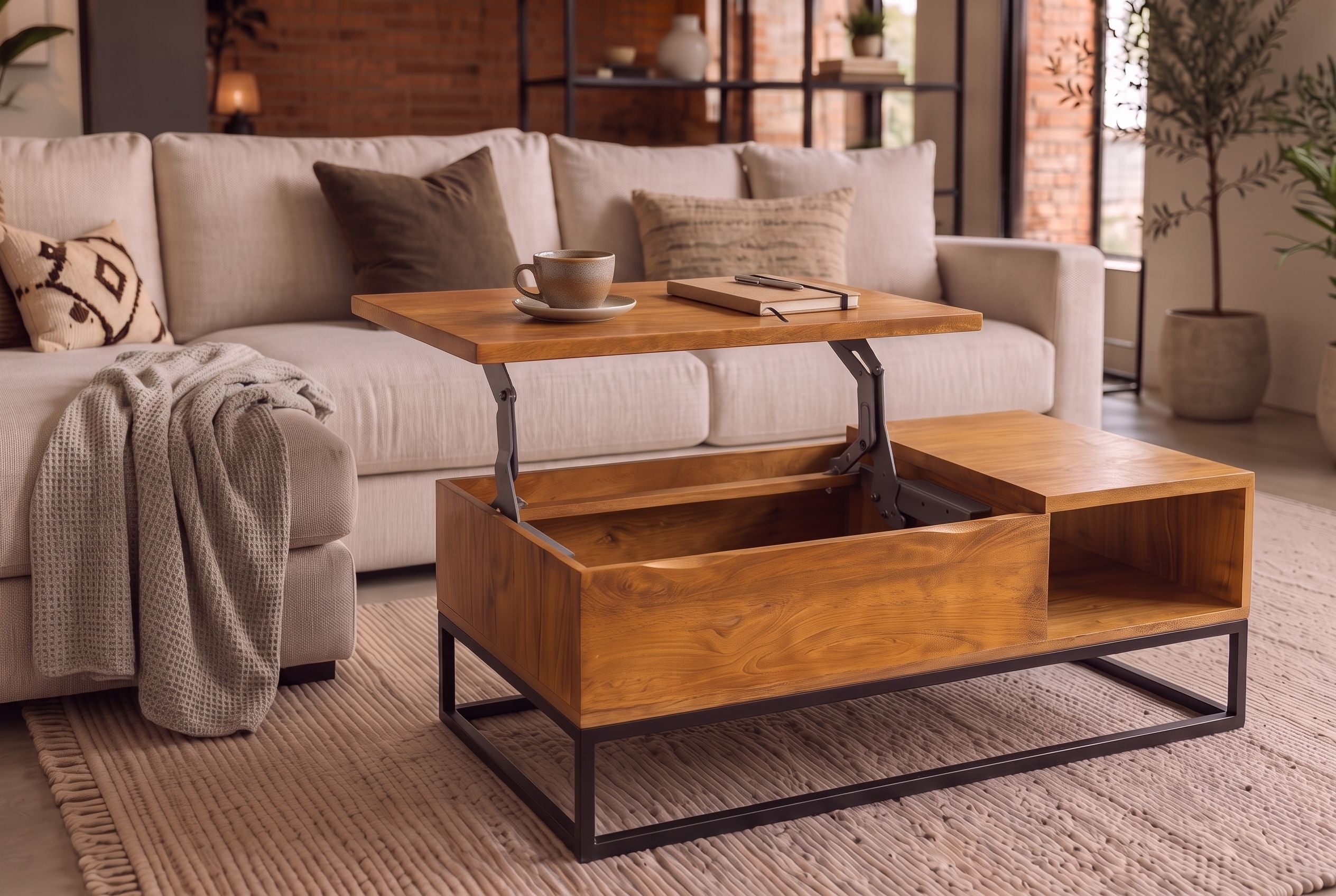 Table basse réglable en hauteur MAKASSAR FUNCTION 110cm en manguier marron finition miel