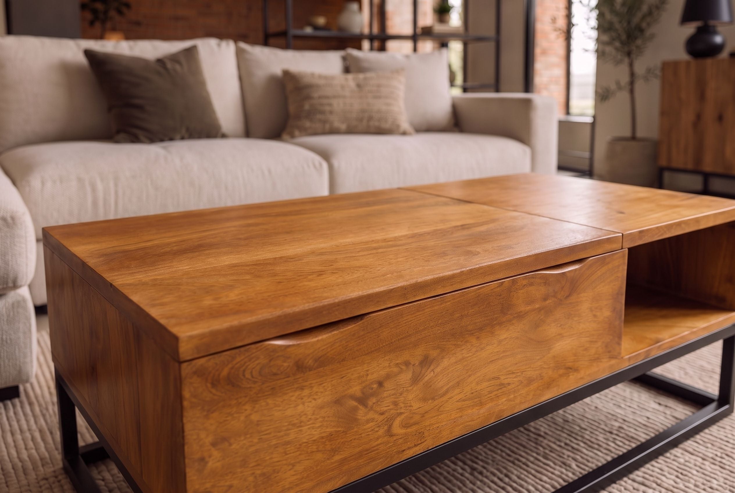 Table basse réglable en hauteur MAKASSAR FUNCTION 110cm en manguier marron finition miel