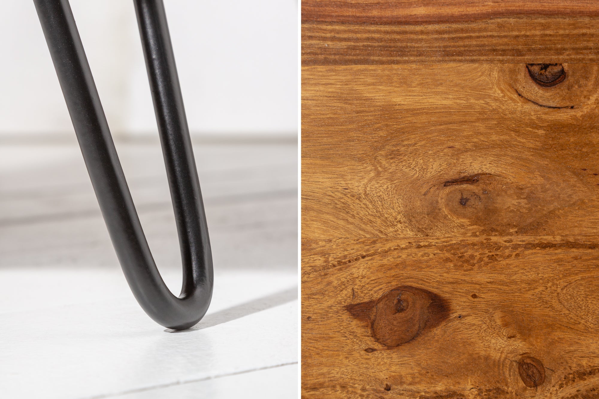 Table basse rétro ORGANIC LIVING 70cm bois massif de Sheesham marron finition pierre espace de rangement