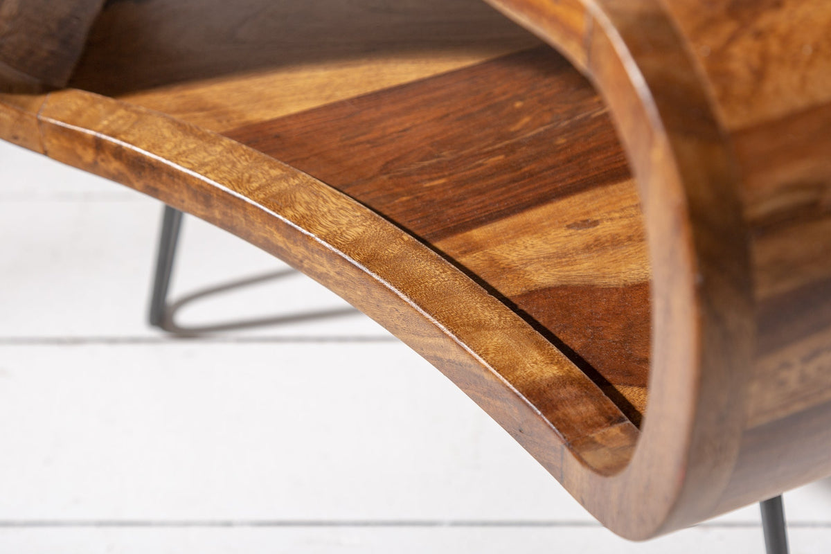 Table basse rétro ORGANIC LIVING 70cm bois massif sheesham marron finition pierre espace de rangement