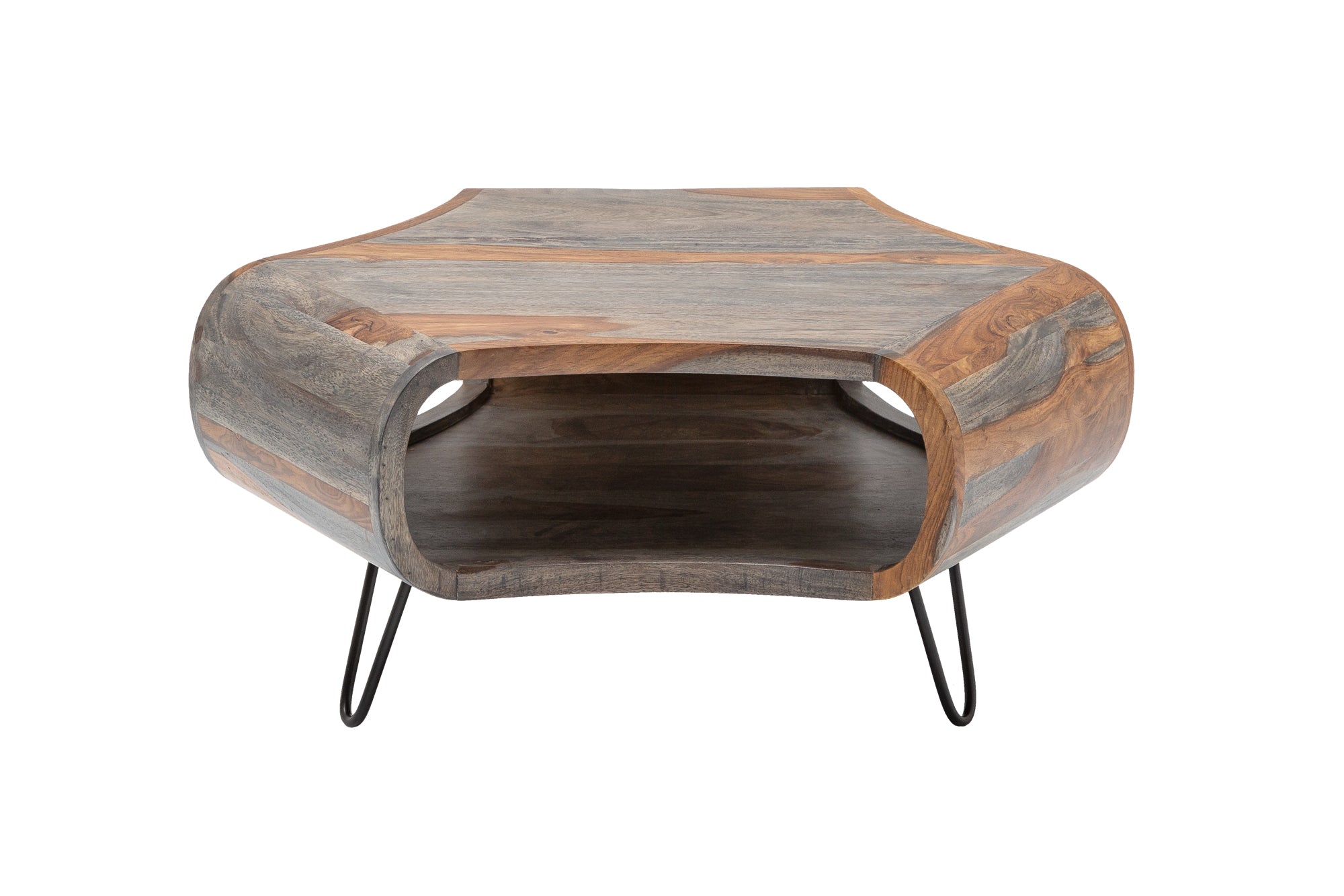 Table basse rétro ORGANIC LIVING 80cm finition fumée grise pieds épingles en bois massif de palissandre de Sheesham