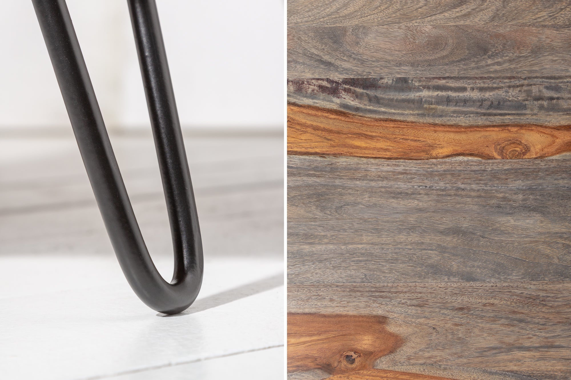 Table basse rétro ORGANIC LIVING 80cm finition fumée grise pieds épingles en bois massif de palissandre de Sheesham