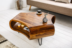 Table basse rétro ORGANIC LIVING 90cm marron bois massif de Sheesham finition pierre espace de rangement
