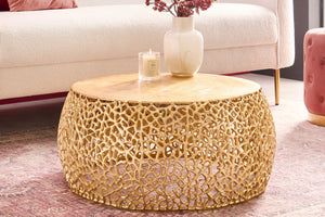 Table basse ronde ABSTRACT LEAF 75cm métal doré filigrane design vintage artisanal