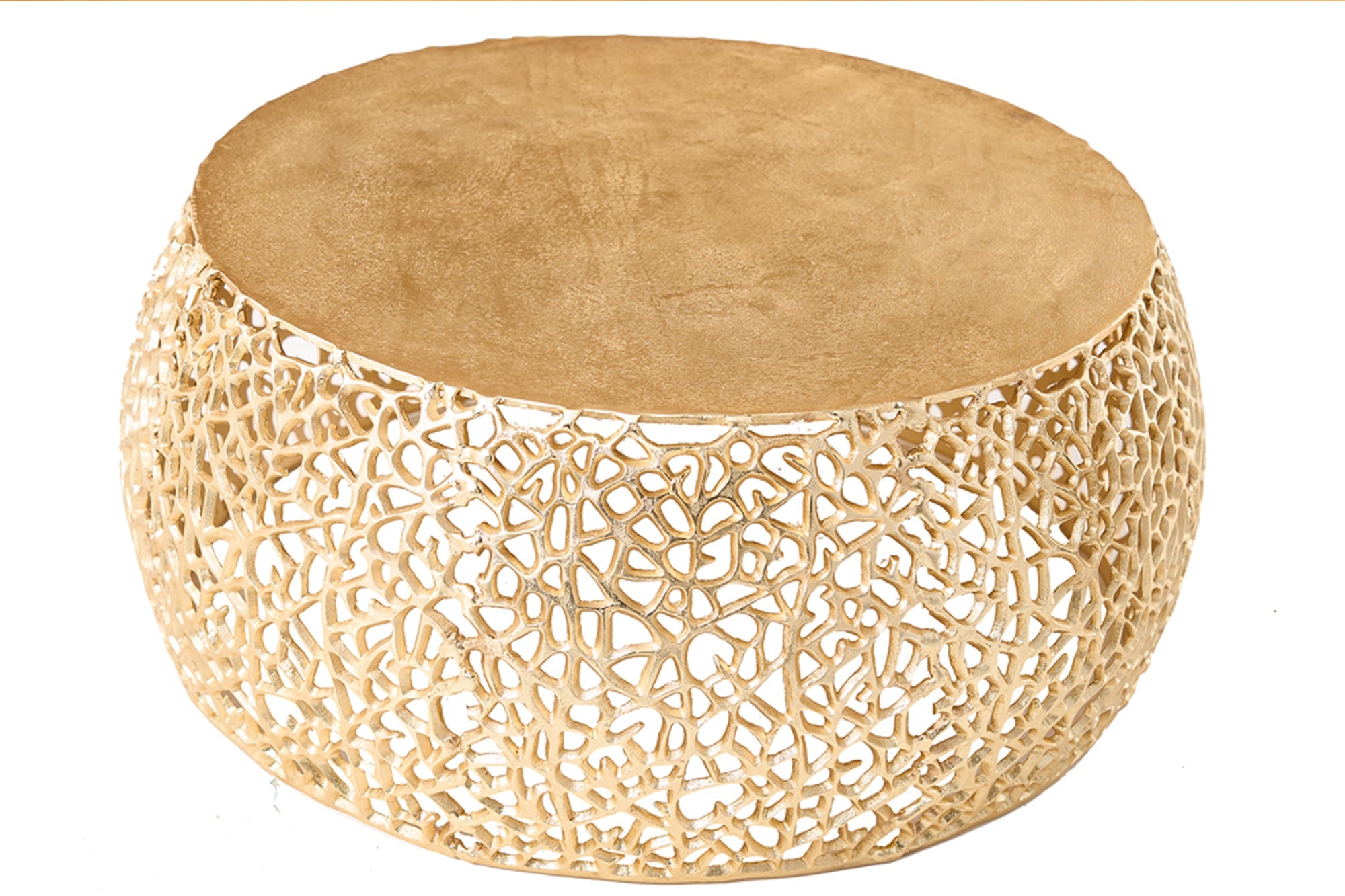 Table basse ronde ABSTRACT LEAF 75cm métal doré filigrane design vintage artisanal