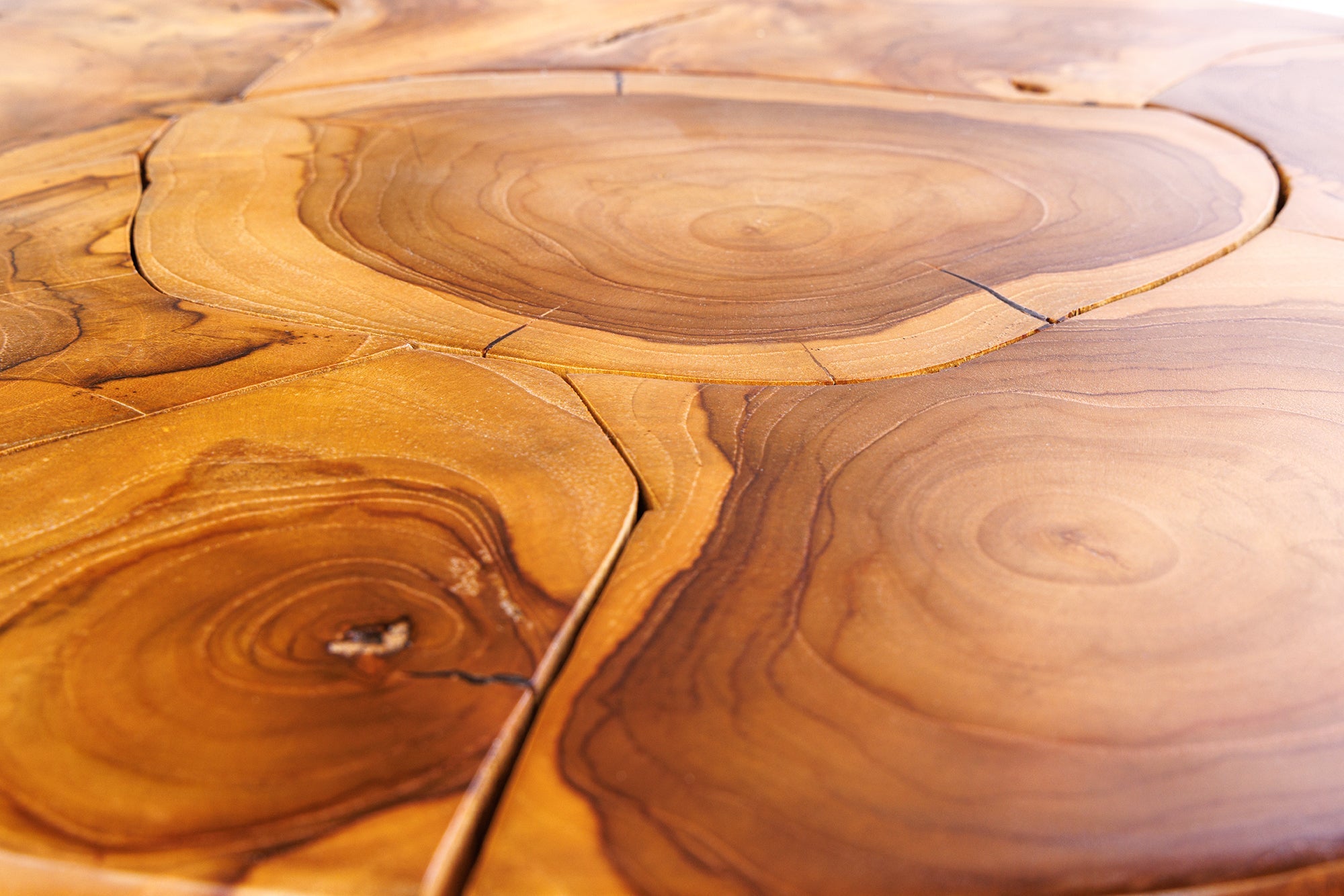 Table basse ronde en bois massif MOSAIC 60cm tronc d'arbre en teck naturel fait main