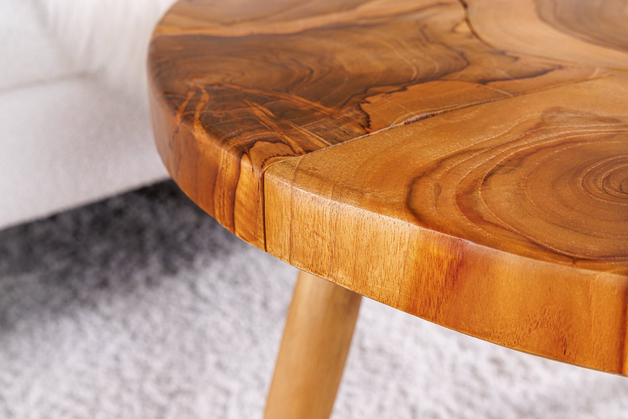 Table basse ronde en bois massif MOSAIC 60cm tronc d'arbre en teck naturel fait main