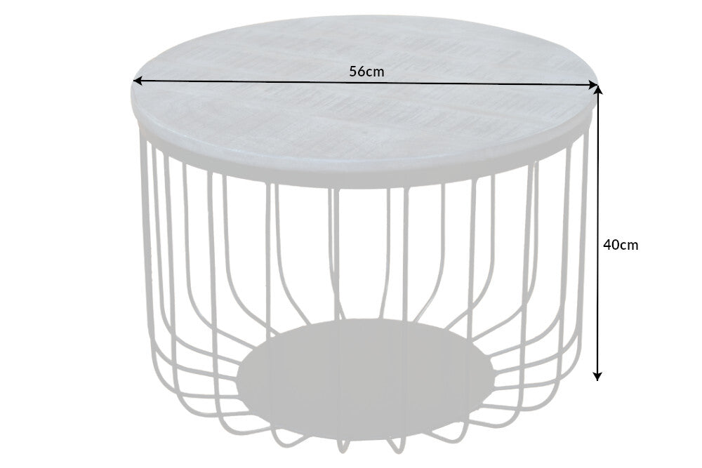 Table basse ronde FACTORY LOFT 60cm bois de manguier massif gris structure métal noir fait main