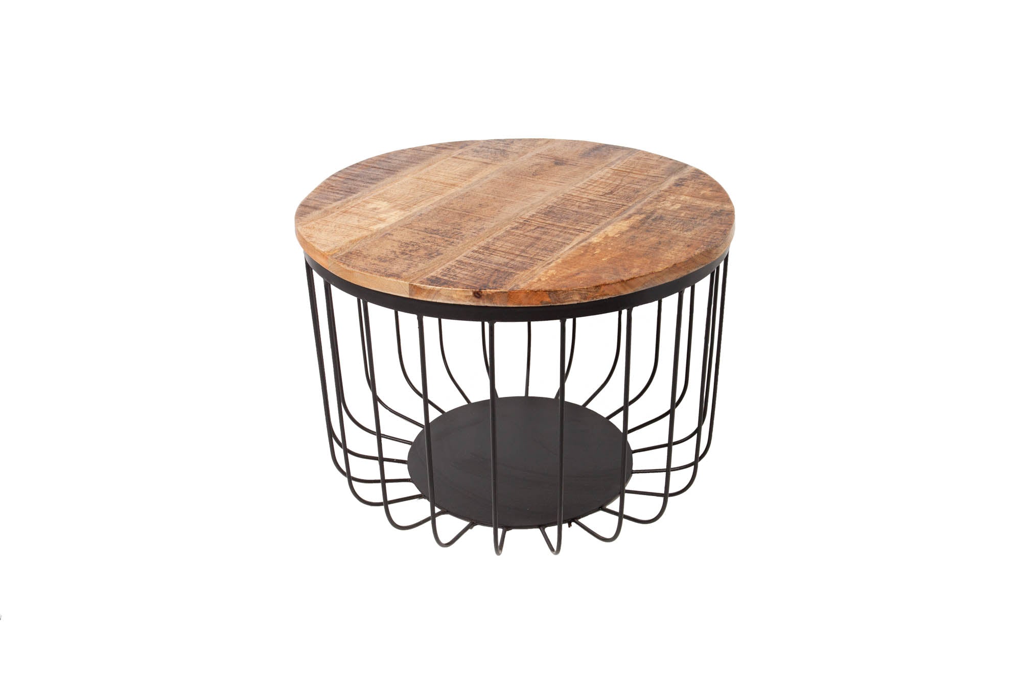 Table basse ronde FACTORY LOFT 60cm bois de manguier naturel structure métal noir fait main massif