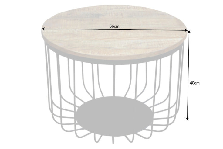 Table basse ronde FACTORY LOFT 60cm bois de manguier naturel structure métal noir fait main massif