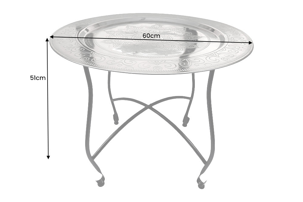 Table basse ronde MARRAKESH 60cm argentée plateau amovible pliable