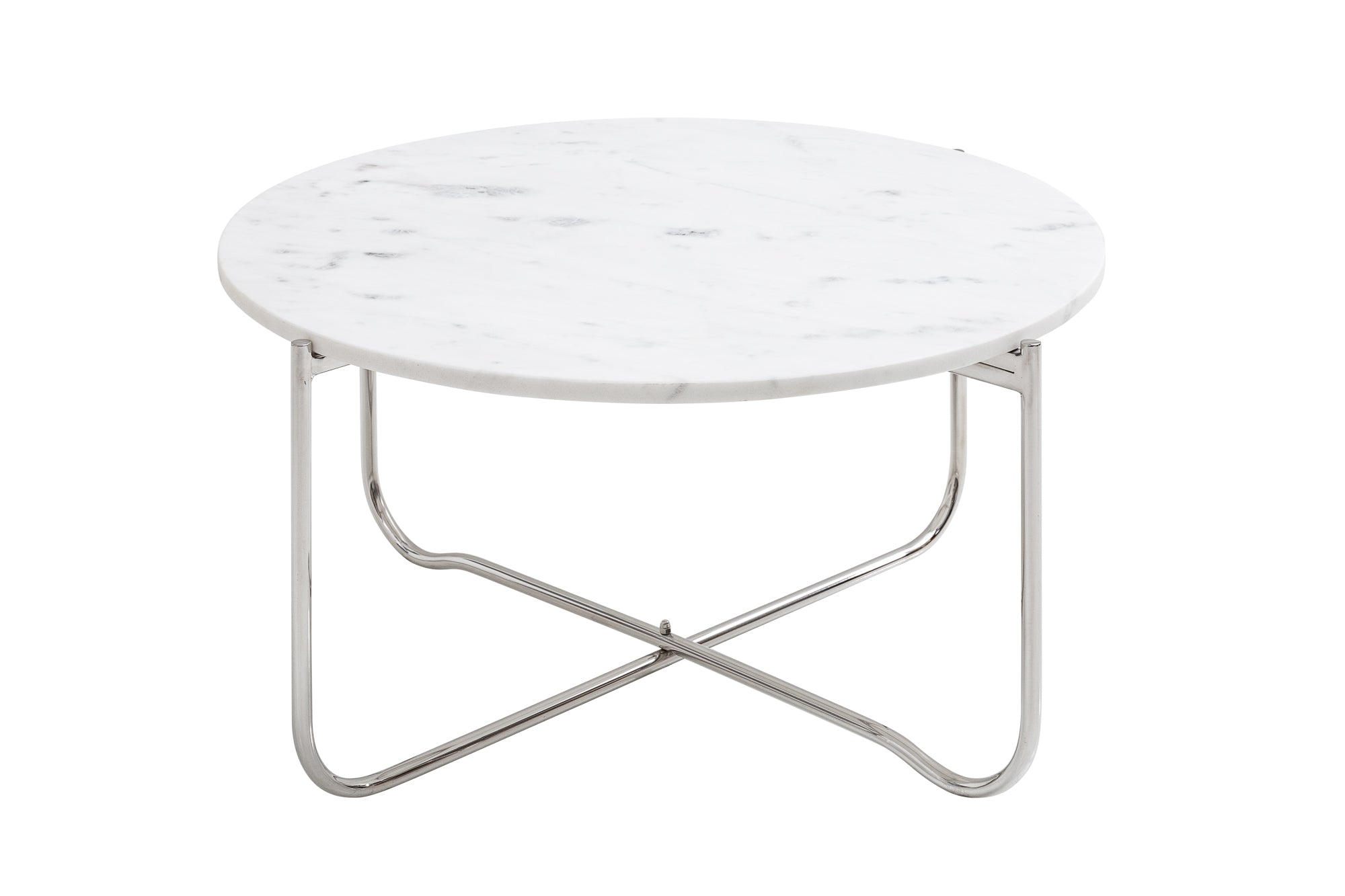 Table basse ronde NOBLE 65cm marbre blanc plateau amovible pliable métal argenté