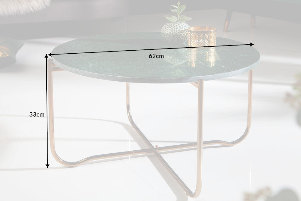 Table basse ronde NOBLE 65cm marbre vert plateau amovible pliable métal doré