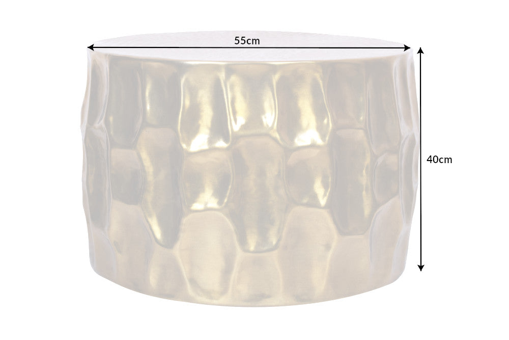 Mesa de centro redonda ORGANIC ORIENT 55cm metal dorado martillado diseño 3D hecho a mano
