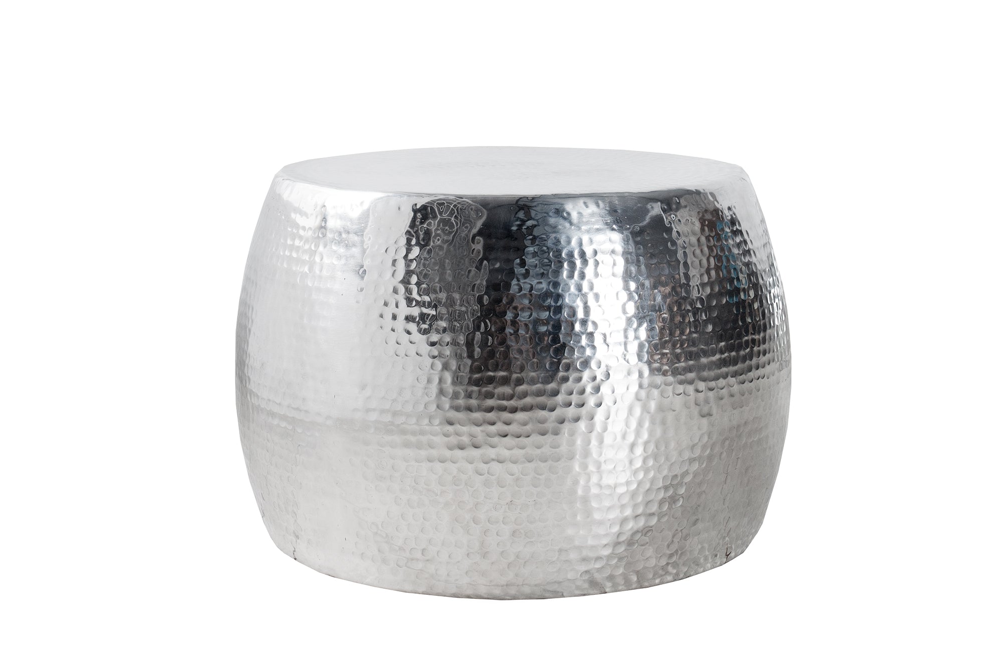 Table basse ronde ORIENT 60cm métal argenté aluminium martelé design fait main