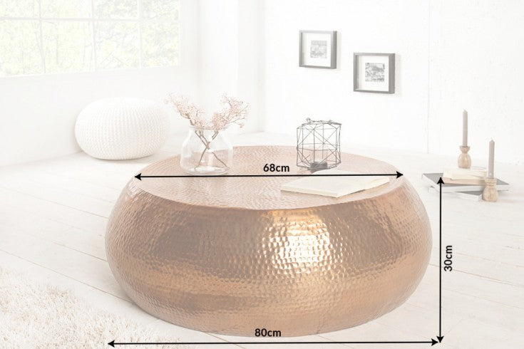 Table basse ronde ORIENT 80cm métal cuivre aluminium martelé design fait main