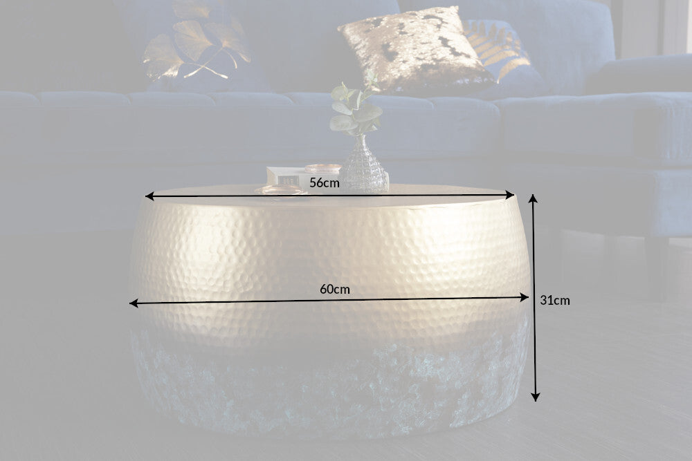 Table basse ronde ORIENT III 60cm métal doré patiné design martelé fait main
