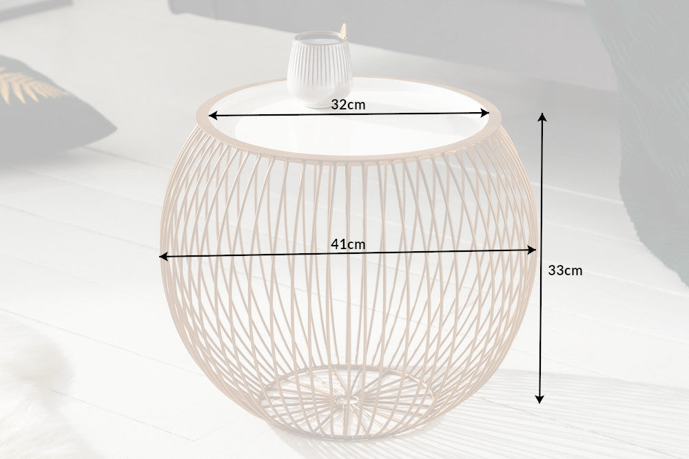 Table basse ronde STORAGE 40cm plateau métal blanc doré table d’appoint avec espace de rangement fait main